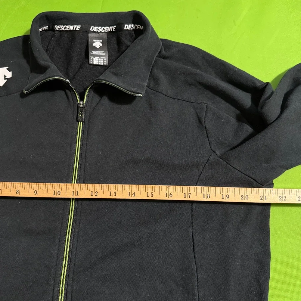 Descente Mens Track Jacket Black Neon Green Full Zip Athletic Sweatshirt Size M